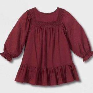 NWT Toddler Lace Solid Long Sleeve Dress - Cat & Jack Maroon 5T